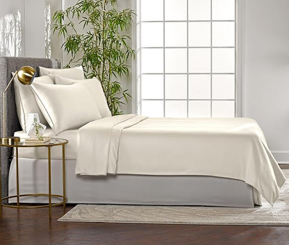 Pure Bamboo Twin Sheets, Genuine 100% Organic Viscose Derived from Bamboo Bed Sheet Set, Luxuriously Soft & Cooling, Double Stitching, 2 Year Quality Promise (Twin, Ivory)