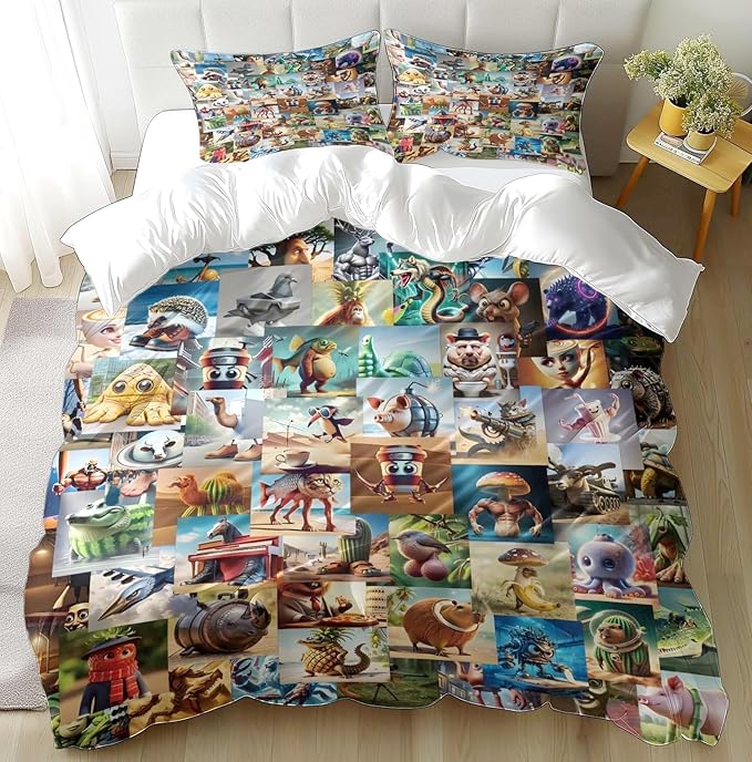 Funny Fusion Animals Bedding Set,Fusion Animals Duvet Cover Twin Full Queen King Set for Kids Boys Bed Decor Gifts (Color 4,Twin (68" x 90"))