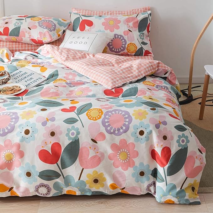 Jane yre Floral Duvet Cover Twin, 100% Cotton 3 Pieces Bedding, Fresh Garden Style Flower Branches Pattern Duvet Cover, with Zipper Closure, Luxury Soft Breathable Comfy