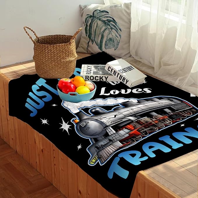 Boy Who Loves Trains Blanket Soft Blankets and Throws Flannel Cozy Lightweight Quilt Gift for Train Lovers for Bed Sofa Couch-50x40 Inches