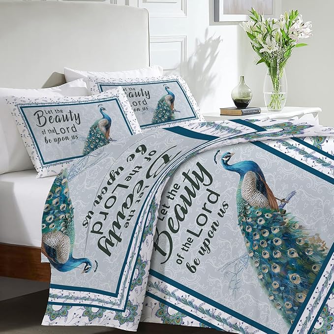 Peacock Bedding Set 3 Pieces Queen Size Peacock Duvet Cover Comforter Cover Sets with 2 Pillowcases for Boys Girls Teens Women
