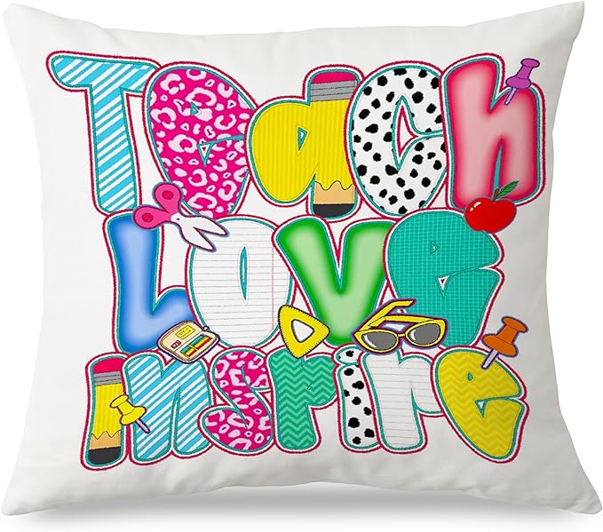 Teacher Appreciation Gifts Pillow Covers 18x18, Back to School Gifts for Teachers, Teacher Gifts First Dat of School, Teach Love Inspire Trendy Pillow Covers for Teachers