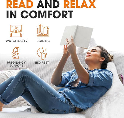 Cheer Collection Fluffy Reading Pillow Chair - Shaggy Hair Chair Pillow with Arms for Bed & Couch, White