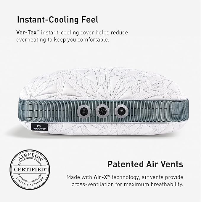 Bedgear Storm Cuddle Curve Performance Pillow - Size 1.0 - Cooling Bed Pillow for Side Sleepers - Medium Firmness- Washable and Removable Cover - 20" W x 26" L