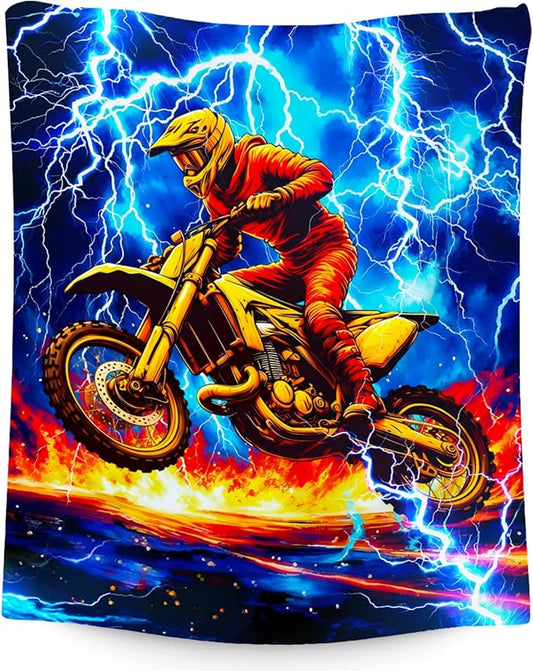 Blanket for Boys, Dirt Bike Blanket for Kids Age 6-8, Motorcycle Throw Gifts with Lightning, Plush Throw for Toddler, 40"x50"