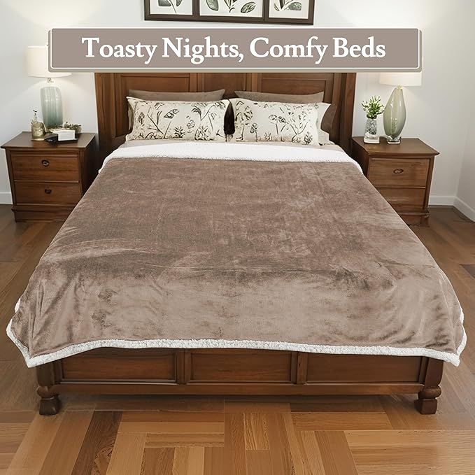 Electric Heated Blanket Flannel & Sherpa 72"x84" Full Size - 4 Heat Levels, 10H Auto Shut Off, Fast Heating, Cozy and Comfortable, Warm Gifts, Machine Washable - Brown
