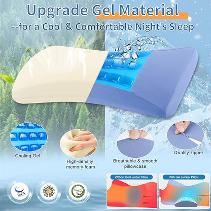 Lumbar Support Pillow for Bed Relief Lower Back Pain with Cooling Gel: Sciatica Lower Back Pillow for Sleeping-Memory Foam Waist Pillow for Side/Back/Stomach Sleepers-Bed Rest Pillow for Car, Sofa