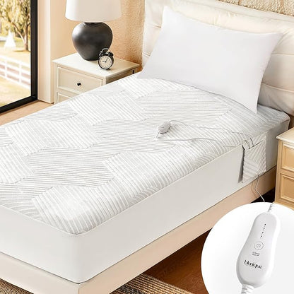 Electric Heated Mattress Pad Twin Size Single Control Bed Warmer, Deep Pocket, Side Storage Pouch for Controller, Machine Washable, 3D Air Layer Fabric, 39"x75", Grey
