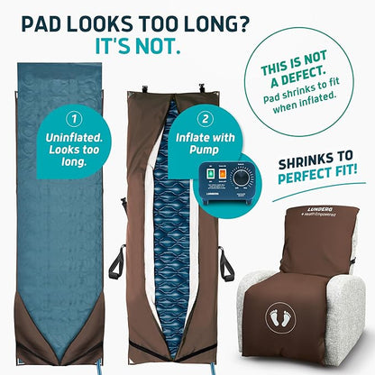 Lunderg Alternating Air Pressure Pad for Recliner Chair - Pressure Relief Cushion Topper for Recliner - Bed Sore Prevention - Medical Grade Mattress Pad, Cover & Quiet Pump - Home or Hospital (Coffee)