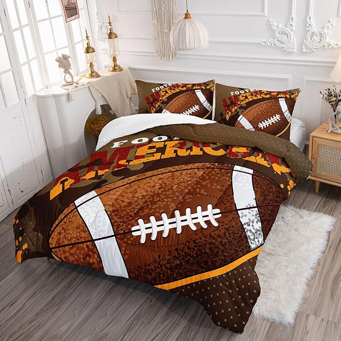 Kids Comforter Set Rugby Printed Pattern Bedding Set with 1 Comforter and 2 Pillowcases for Girls Boys Bedroom All Season(Rugby03 Queen)