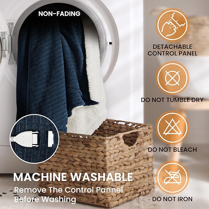 Heated Throw Blanket, 50"x60"Ultra Soft Cozy Chenille Electric Blanket with 10 Heating Levels & 2-10H Auto-Off, Fasting Heating for Couch/Bed, ETL Certified, Machine Washable(Navy)