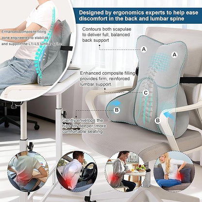 Lumbar Support Pillow – Multi-Functional Ergonomic Back Cushion for Office Chair, Car Seat & Sofa, Reading Pillow with Firm Multi-Zone Support to Relieve Lower Back Pain,Zinc Gray