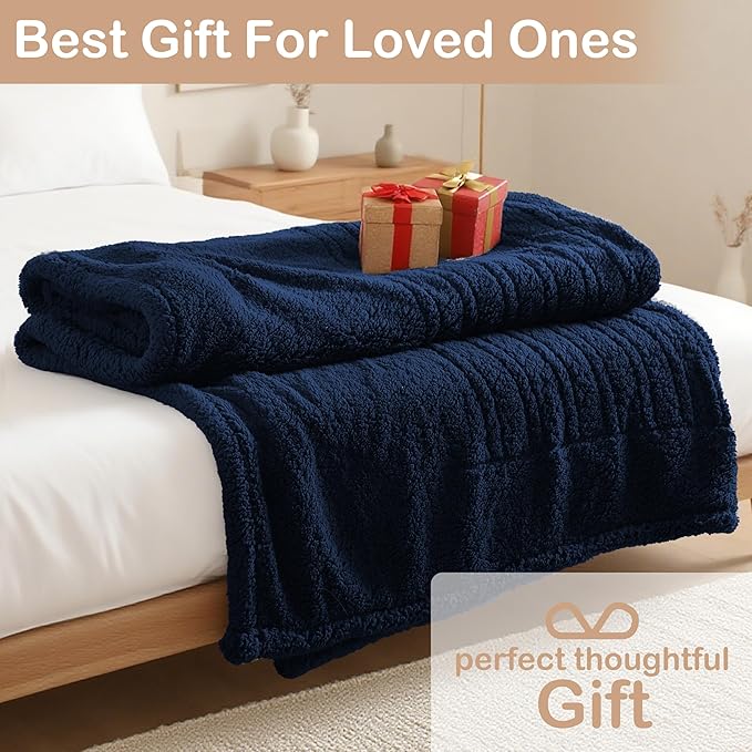 Electric Heated Blanket Full Size 72"×84" with 6 Heating Levels & 1-10Hs Auto Off, Heating Blanket Double Sided Plush Sherpa, Fast Heating, Machine Washable for Christmas Gift - Dark Blue