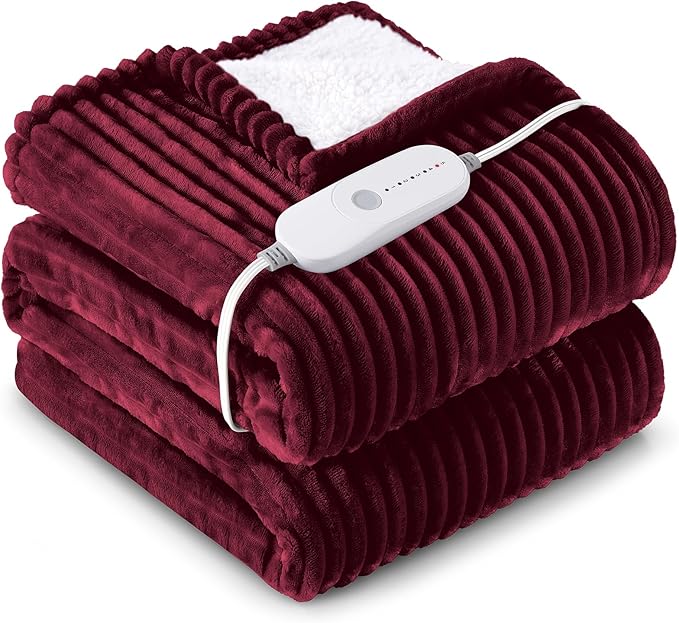 HYLEORY Heated Blanket Electric Full Size, Soft Flannel Sherpa Heater 5 Heat Settings and 10 Hours Auto Shut-Off Heating Blanket ETL Certification Over-Heat Protection Machine Washable,Red
