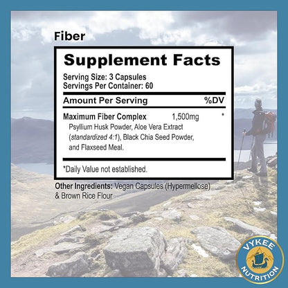 Vykee Nutrition Advanced Fiber Complex – Psyllium Husk, Aloe Vera, Chia & Flax Seed | Vegan, Non-GMO | Supports Digestive Health, Regularity & Gut Wellness | 180 Capsules