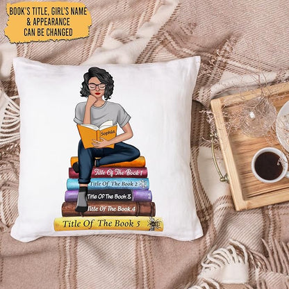 Hyturtle Personalized Book's Title & Name Throw Pillow (Insert Included) Gifts for Book Lover Reader School Librarian - Unique Birthday Book Lover Gifts - Custom Name Sofa Couch Home Decor Pillow