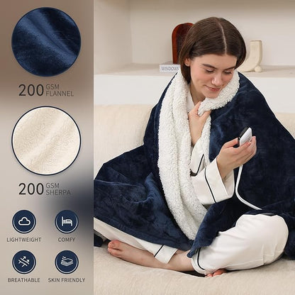 ESTINGO Heated Blanket Full Size, Soft Heated Electric Blanket with Timer 6 Heating Levels & 1-10 Hours Auto Off, Fast Heating & Overheat Protection, 72" x 84", Navy Blue