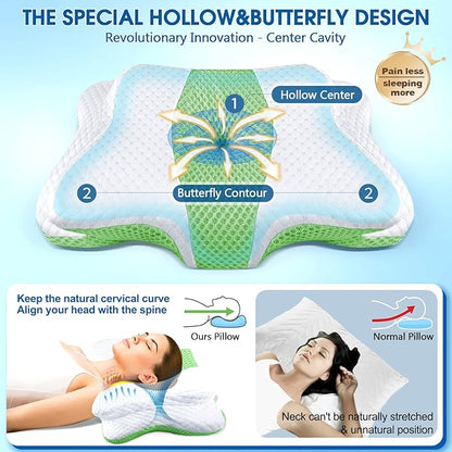 Memory Foam Pillow, Cervical Pillow for Neck and Shoulder Pain Relief, Ergonomic Contour Bed Pillow, Soft for Side Sleep Stomach Sleeping and Back Sleeper