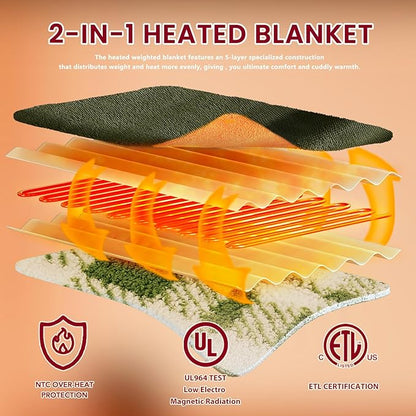 Heated Electric Blanket Full Size - 72"x84" Flannel Heating Blanket with 10 Heating Levels & 5 Time Settings Over-Heat Protection, Winter Warmer for Adults with ETL Certification（Green）