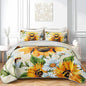 AILONEN Honey Bee Quilt Bedding Set Full Size,Sunflower Bedspread Coverlet,3Pcs Soft Watercolor Yellow Bee & Floral Bed Cover(1 Quilt + 2 Pillowcases)