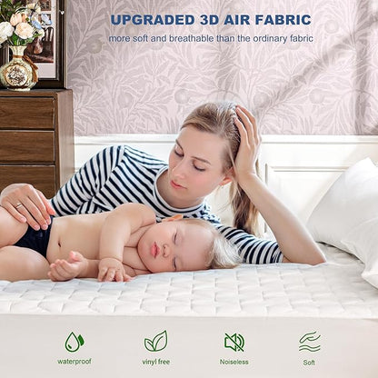 GRT Waterproof Mattress Protector Twin XL, Rayon Bamboo Mattress Protector Cooling Breathable, 3D Air Fabric Soft Mattress Cover with 6-26 inches Deep Pocket, Mattress Pad Machine Washable