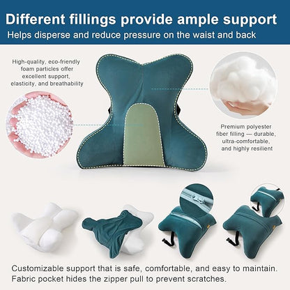 Lumbar Support Pillow – Multi-Functional Ergonomic Back Cushion for Office Chair, Car Seat & Sofa, Reading Pillow with Firm Multi-Zone Support to Relieve Lower Back Pain,Slate Blue