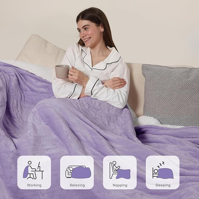 ESTINGO Electric Heating Blanket Full Size, Heated Electric Blanket with 6 Heating Levels & 1-10 Hours Auto Off, Washable Plush Heated Blanket for Bed Camping Office 72" x 84", Lavender Violet