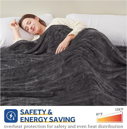 Sealy Heated Electric Blanket Queen Size, Flannel Electric Blanket with 10 Heating Levels & 1-12 Hours Auto Shut Off, Fast Heating Warming Blanket, Machine Washable, Grey, 84 x 90 Inch