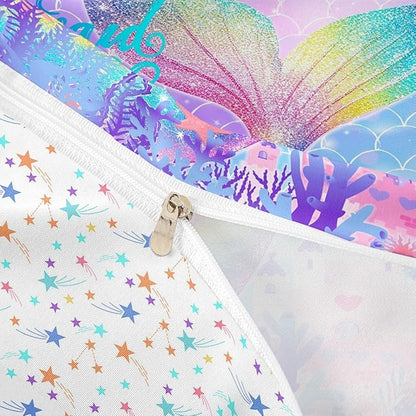 Mermaid Tail Duvet Cover Set Twin Size,Rainbow Watercolor Mermaid Scale Bedding Set for Kids Girls Women Bedroom Decor,Fantasy Coral Castle Comforter Cover Girly Dreamy Quilt Cover,1 Pillowcase
