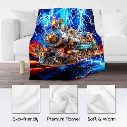 Kids Throw Blanket, Train Blanket for Boys, Car Theme Gifts, Cozy Flannel Throw for Couch Sofa, 40"x50"