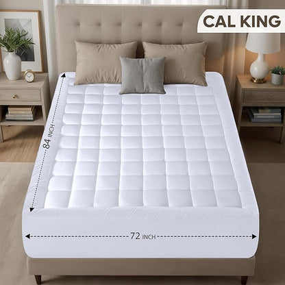 Utopia Bedding California King Mattress Pad, Quilted Fitted Premium Mattress Protector, Deep Pocket Cover Stretches up to 16 Inches, Fluffy Pillow Topper (72x84 Inches, White)