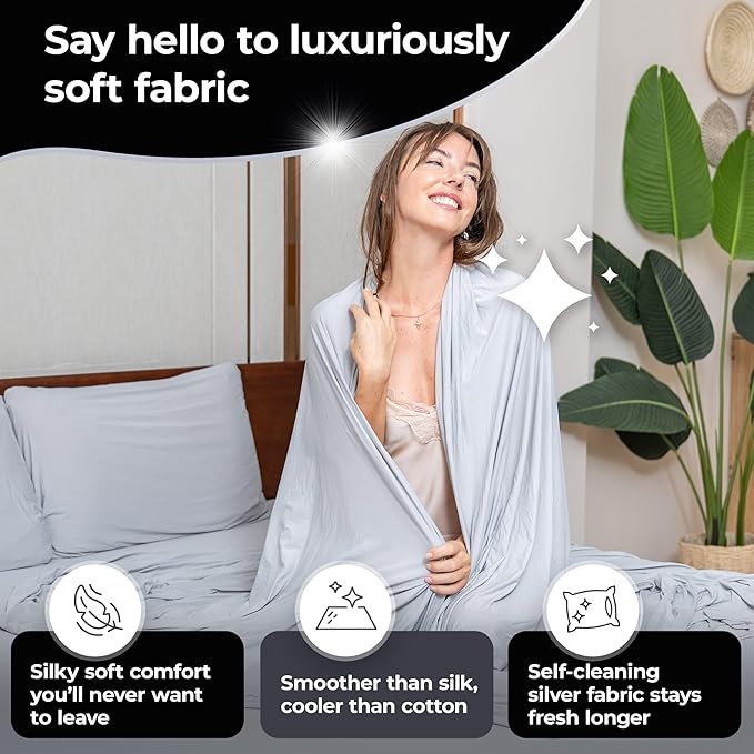 Silvery Restcool™ Silver Infused Bed Sheets Set - Award-Winning Self-Cooling Fabric for Hot Sleepers with Self-Cleaning Silvery Technology™ That Stays Fresh 3X Longer (Gray, Twin)