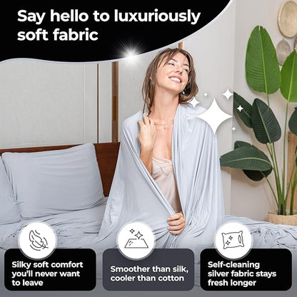 Silvery Restcool™ Silver Infused Bed Sheets Set - Award-Winning Self-Cooling Fabric for Hot Sleepers with Self-Cleaning Silvery Technology™ That Stays Fresh 3X Longer (Gray, King)