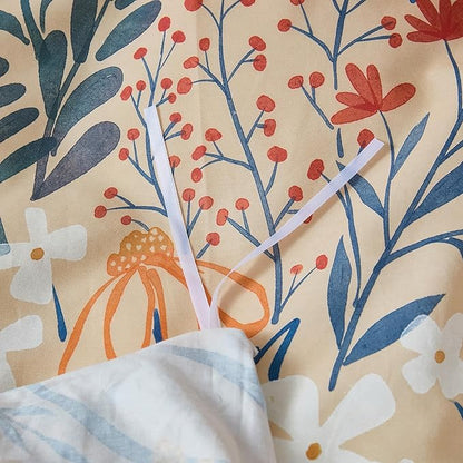 100% Cotton Duvet Cover Queen Size – Autumn Botanical Floral Duvet Cover Set with Zipper Closure, 3-Piece Soft Breathable Percale Weave Bedding Set for All Seasons