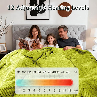Heated Blanket Queen Size, 84"x90" Electric Heating Waffle, Machine Washable Blanket, 12 Heat Levels & 12 Hours Auto Off, Soft Warm Flannel Blanket, Overheat Protection with ETL & FCC (Tender Green)