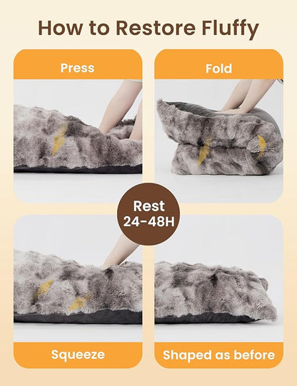ZonLi Fluffy Faux Rabbit Fur Grey Body Pillow, Side Sleep Body Pillow with Washable Cover, Adjustable Memory Foam Fill，20x54 Long Pillow for Adults Girls & Kids