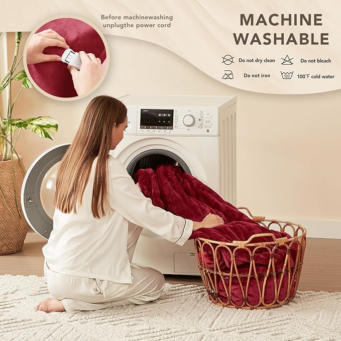 Homemate Electric Heated Blanket Twin Size - 62"x84" Heating Blanket Twin Size 1/2/4/6/8 Hours Auto-Off 10 Heat Level Over-Heat Protection Flannel Sherpa ETL Certification