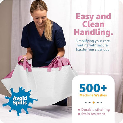 Improvia Positioning Bed Pad, with 8 Reinforced Handles, Quick-Drying, Washable, Waterproof, for Lifting, Turning, Transfering, Elderly and Incontinence Patients (Pink, Pack of 2)