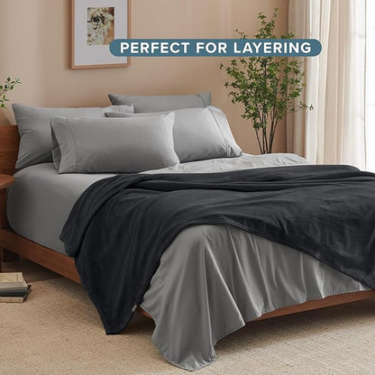 Bare Home Fleece Blanket - Throw/Travel - Ultra-Soft Lightweight for Bed, Sofa, and Couch - Luxury Microplush - Cozy Warm Blanket (Throw/Travel, Black)