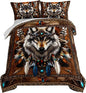 HOSIMA Wolf Twin Bedding Sets for Kids,Tribe Decoration Print Animal Bedding,Lightweight Fluffy Dreamcatcher Feather Pattern Wolf Comforter for Teens Boys Room Decor with 2 Pillowcases.