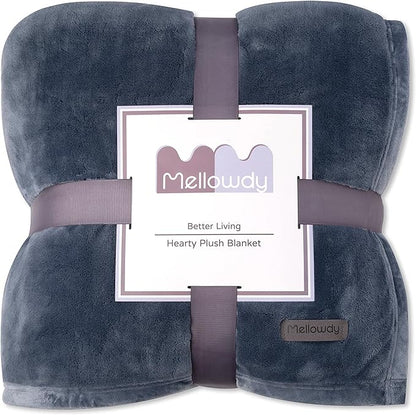 Mellowdy Extra Thick Hearty Plush Flannel Blanket (Dark Grey, 108x90) - 500GSM King Size Warm Blanket for Winter, Fall | Soft, Fluffy, Cuddly, Perfect for Bed, Oversized Throw for Couch, Sofa
