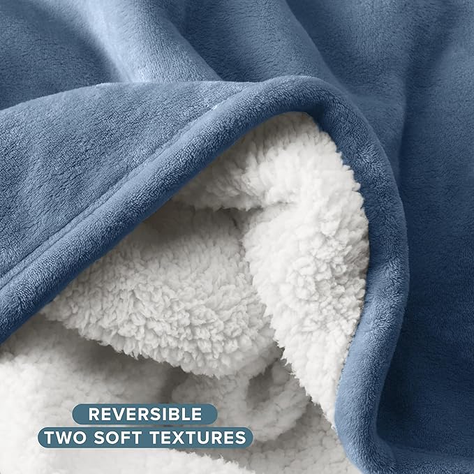 Bare Home Sherpa Fleece Blanket - Twin/Twin Extra Long - Blanket for Bed, Sofa, and Couch - Warm & Lightweight - Fluffy & Soft - Reversible (Twin/Twin XL, Coronet Blue)