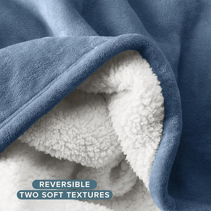 Bare Home Sherpa Fleece Blanket - Twin/Twin Extra Long - Blanket for Bed, Sofa, and Couch - Warm & Lightweight - Fluffy & Soft - Reversible (Twin/Twin XL, Coronet Blue)