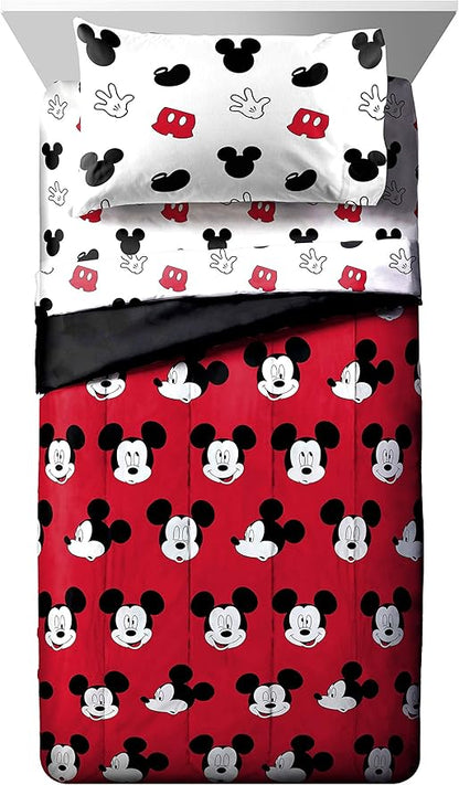Jay Franco Disney Mickey Mouse Cute Faces 4 Piece Twin Bed Set - Includes Comforter & Sheet Set - Super Soft Fade Resistant Polyester - (Official Disney Product)