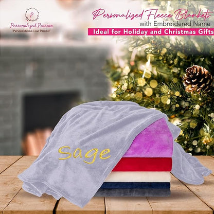 Personalized Blankets for Adults - Custom Blanket with Embroidered Name or Monogram - Soft Fleece Throw Cover for Bed & Couch - Silver (60"x80")