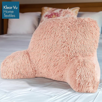 Klear Vu Shaggy Reading Pillow Back Rest Body Pillow for Adults and Kids, Lumbar and Arm Support on Bed, Chair, Couch, Sofa and Floor, 30" x 21", One Size, Apricot Sherbert