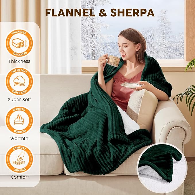 HYLEORY Heated Blanket Electric Full Size, Soft Flannel Sherpa Heater 5 Heat Settings and 10 Hours Auto Shut-Off Heating Blanket ETL Certification Over-Heat Protection Machine Washable,Green