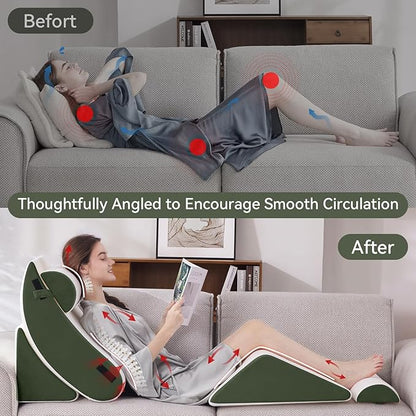 Wedge Pillow Set for After Surgery, 5 PCS Bed Wedge Pillow for Sleeping, Memory Foam Orthopedic Back Adjustable Pillow for Pain Relief and Acid Reflux with 2 PCS Axilla Pillow Green