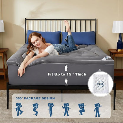 BEDLORE Twin Mattress Topper, Thick Pillow Top Pad for Back Pain Relief, Cooling Soft Mattress Cover with Deep Pockets 6-15 inch