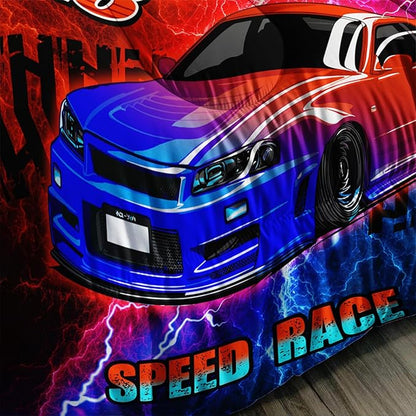 AILONEN Cool Racing Car Comforter Set Twin Size, Sports Car Bedding Sets for Kids Boys Teens,Extreme Speed Race Bed in a Bag,Lightning Racing Duvet Set,1 Quilt and 2 Pillowcases,3 Pieces